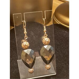 Goldtone  and Brown Teardrop Faceted Dangle Earrings